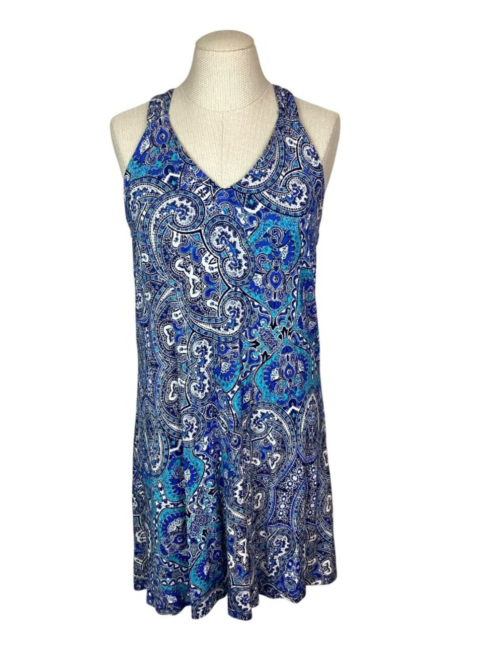 Sigrid Olsen Paisley Sleeveless Racerback Dress Womens Medium Blue Turquiose Whi - Picture 11 of 12